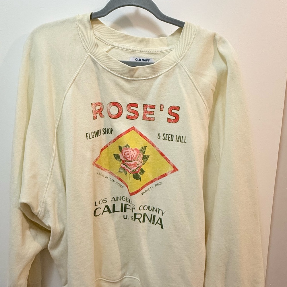 Old Navy Cream Crewneck Sweater with Vintage Graphic